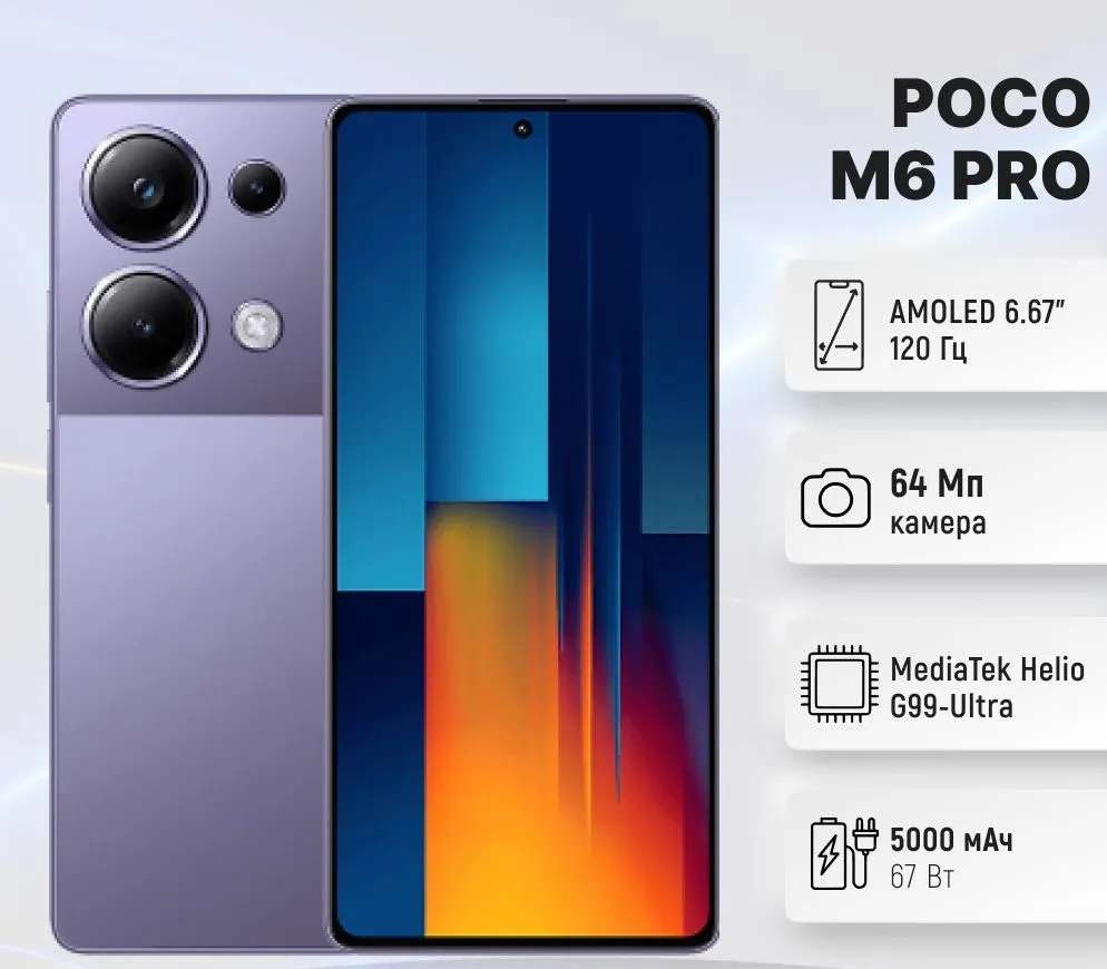 Смартфон Poco M6 Pro, 12/512 Гб, все цвета (при оплате Озон картой),  доставка из России