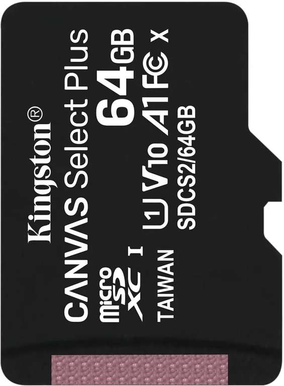 Карта памяти Kingston Canvas Select Plus microSDXC 64 Гб (SDCS2/64GBP), UHS-I, U1, class 10