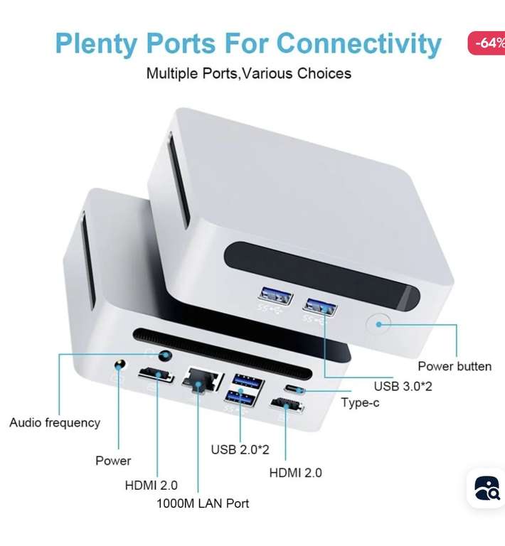 Мини ПК SZBOX S58 5800H Mini PC (AMD Ryzen 7 (3.2 ГГц), поддержка wifi 6 , DDR4,), серебро (цена с ozon картой) (из-за рубежа)