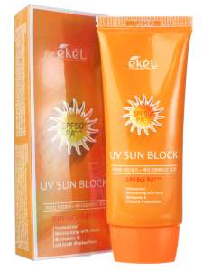 Крем Ekel солнцезащитный UV Sun Block Waterproof with Aloe, Vitamin E, SPF50, 70 мл (+ возврат 89-99% бонусами)