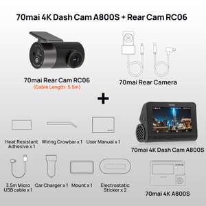Видеорегистратор 70mai Dash Cam A800S + задняя камера RC06