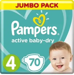 Подгузники Pampers Active Baby-Dry для малышей 9-14 кг, 4 размер, 70 шт