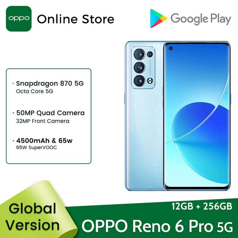 Смартфон OPPO Reno 6 Pro 5G, 12GB 256GB, Snapdragon 870, 6.55'' 90Hz OLED дисплей, 50MP OIS, NFC