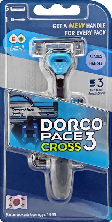 Dorco Бритва CROSS3, 3-лезвийная, крепление CROSS, плав.головка, увл.полоса (1 станок, 5 кассет), цена с озон картой