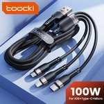 Зарядный кабель Toocki 3 в 1, micro USB/Type-C/Lightning, 6 А, 100 Вт, длина 1,2 м
