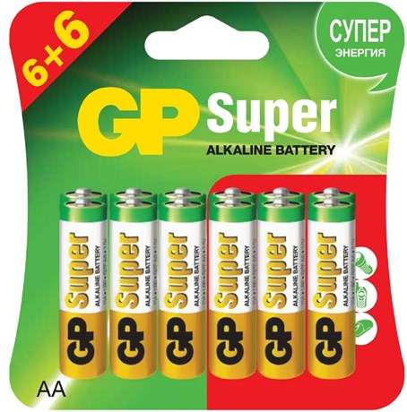 Алкалиновые батарейки GP Super AA/AAA (LR06/LR03) 12 шт (22,4₽/шт)