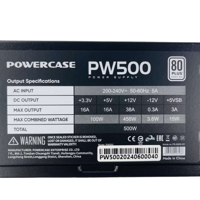 Блок питания Powercase PW500, 500W, 80+ Standart