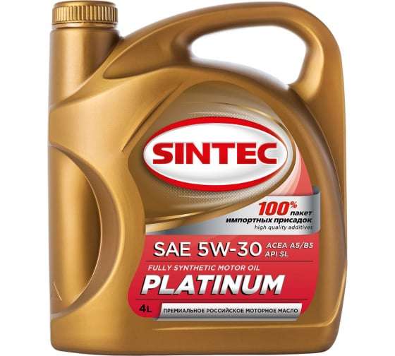 Моторное синтетическое масло Sintec PLATINUM SAE 5W-30 API SL, ACEA A5/B5, 4 л