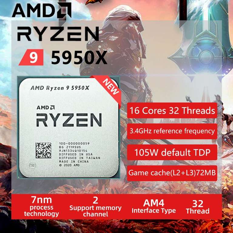 Процессор AMD Ryzen 9 5950X, 16 ядер, 32 потока, 4.9 ГГц, 64MB L3, OEM, NEW