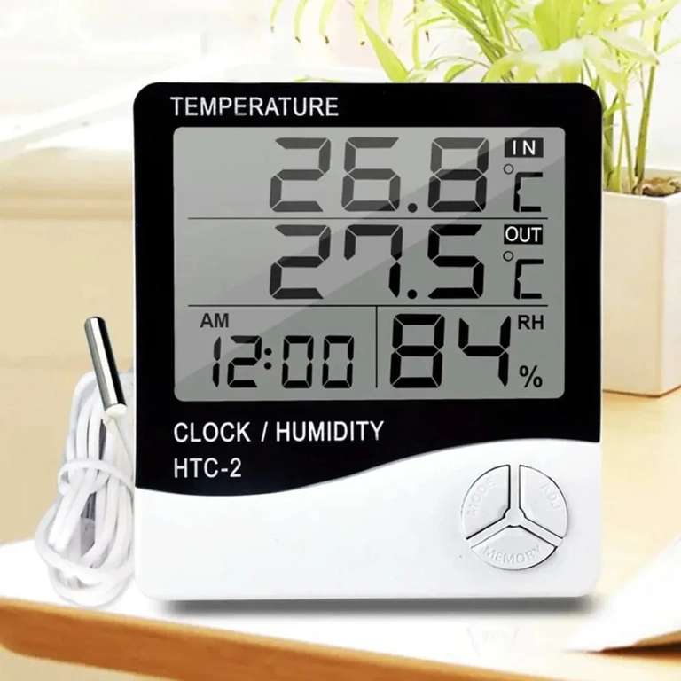 Электронный Термометр-гигрометр + электронный часы-будильник и влажность воздуха с выносным датчиком (с картой OZON)