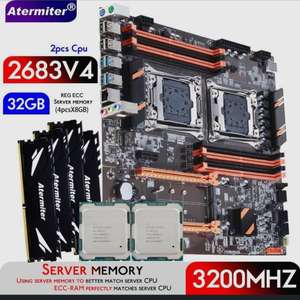 Комплект Atermiter Dual X99 Intel LGA 2011-3, E5 2683V4 X2pcs 2,1 ГГц (16 ядер/32 потока), 32GB DDR4 3200МГц (из-за рубежа)
