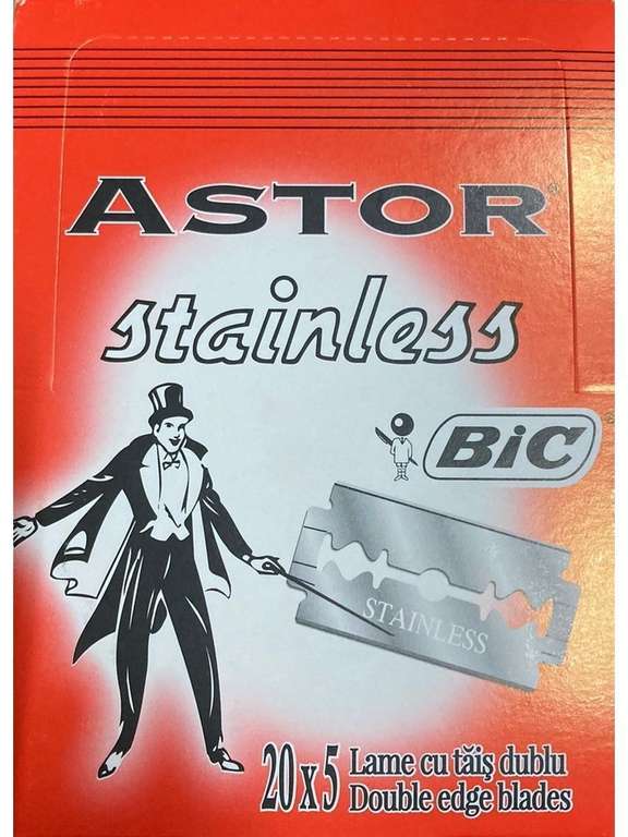 Двусторонние лезвия для бритья BIC Astor для Т-образных станков для бритья, 100 лезвий