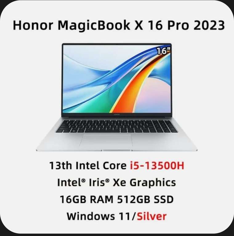 16" Ноутбук Honor MagicBook X16 Pro (2023) i5 13500H 16/512ГБ IPS FHD