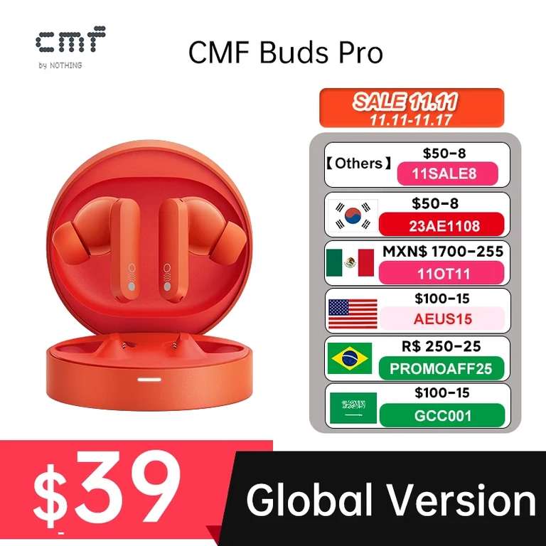 Global Verison CMF by Nothing Buds Pro with 45 dB ANC Ultra Bass Technology  up to 39 hours of battery life Bluetooth earphone - AliExpress