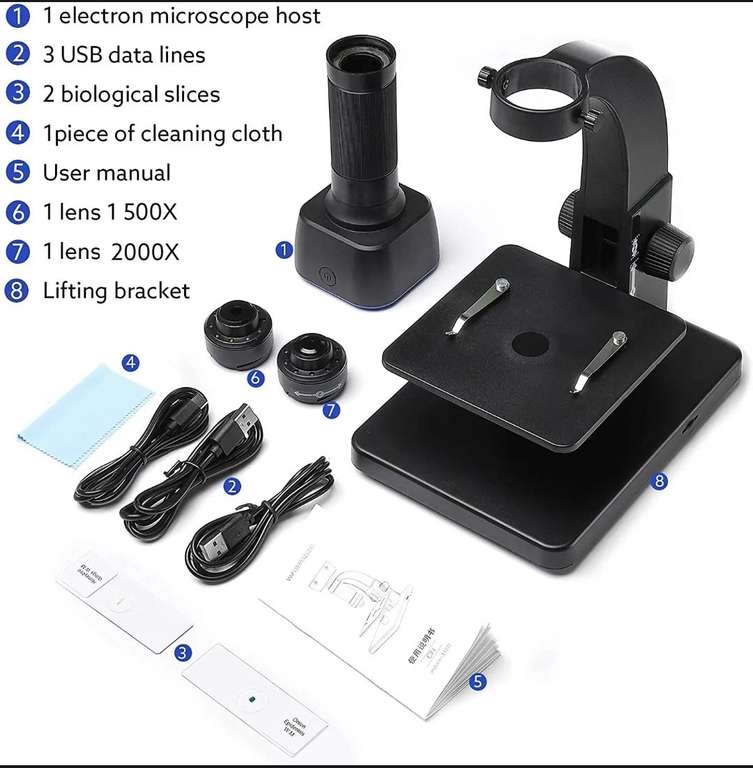 Беспроводной цифровой микроскоп Jimgleszcn, 2000x, Wi-Fi & USB соединение, 1800mAh