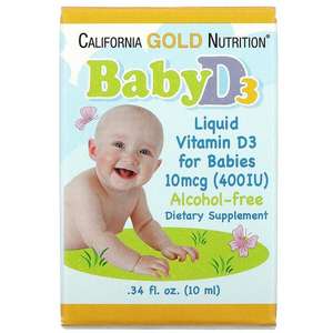 California Gold Nutrition жидкий витамин D3 для детей, 10 мкг (400 МЕ), 10 мл (0,34 жидк. унции)