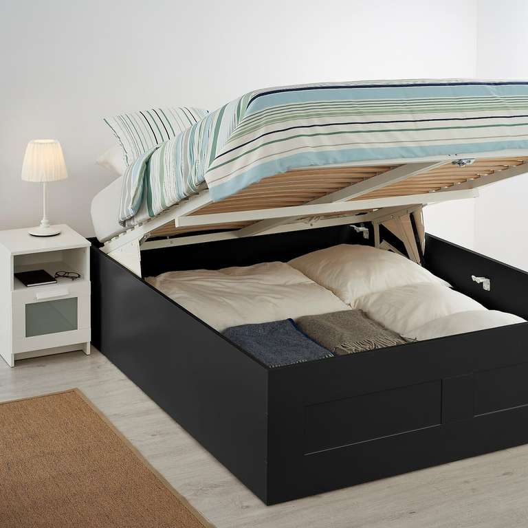 Кровать ИКЕА БРИМНЭС, размер (ДхШ): 206х146 см, с подъёмным механизмом, цвет: черный