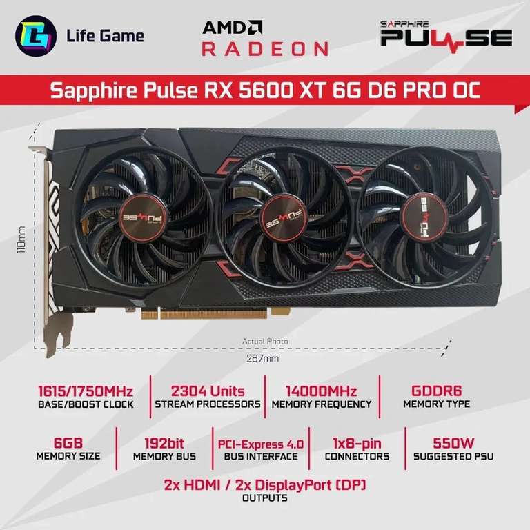 Видеокарта Sapphire Radeon RX 5600 XT 6 ГБ (sapphire RX 5600 XT PRO (90% новая)) из-за рубежа