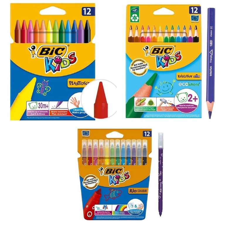 Набор красок Bic Kids с художественными принадлежностями, 3 упаковки по 12 шт