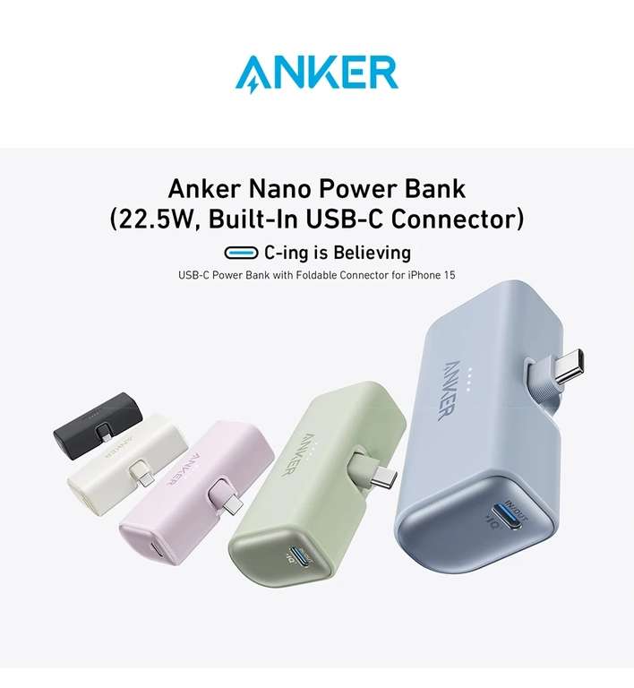 Внешний аккумулятор Anker Nano A1653 (5000 мАч, PowerIQ 3.0, USB Type-C, разные цвета)