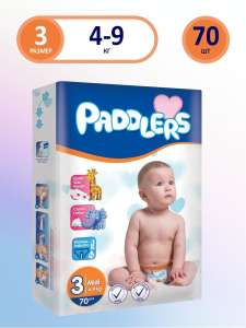 Детское подгузники Paddlers Midi для новорожденных 3 размер 4-9 кг 70 шт большая пачка premium