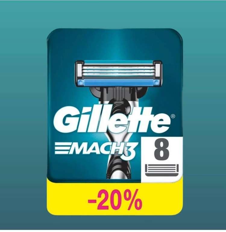 Cменные кассеты Gillette Mach3 для мужской бритвы, 8 шт, с 3 лезвиями (по ozon карте)