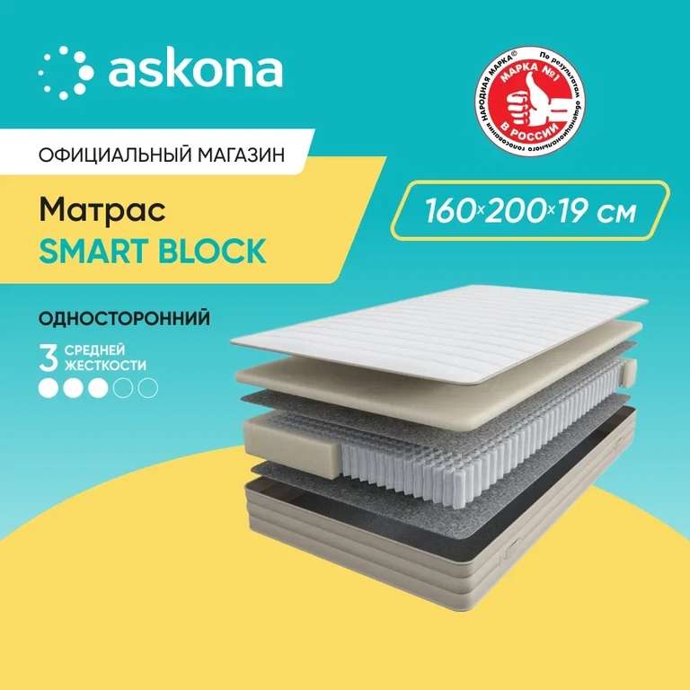 Матрас Askona Smart Block 160x200 (+ 60% возврат бонусами)