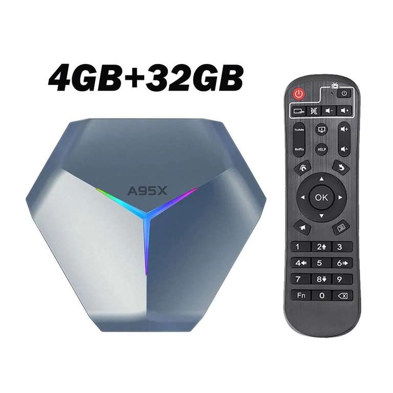 ТВ-приставка A95X F4 Amlogic S905X4, 4 ГБ + 32 ГБ с RGB-подсветкой (с Озон картой, из-за рубежа)