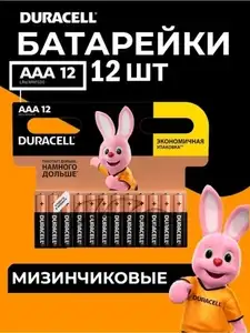 Мизинчиковые щелочные (алкалиновые) батарейки Duracell Basic ААA 12 шт (с OZON картой, 26руб/шт)