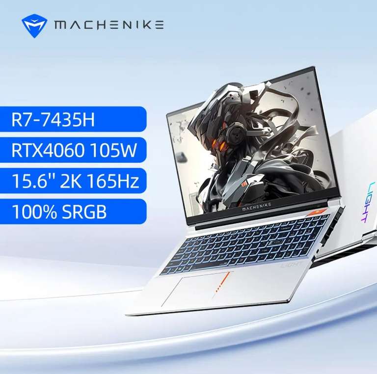 Ноутбук игровой Machenike Light 15 Pro R7-7435H RTX4060 15,6 дюймов 2K 165 Гц 100% SRGB 16G RAM DDR5 512G SSD WiFi 6