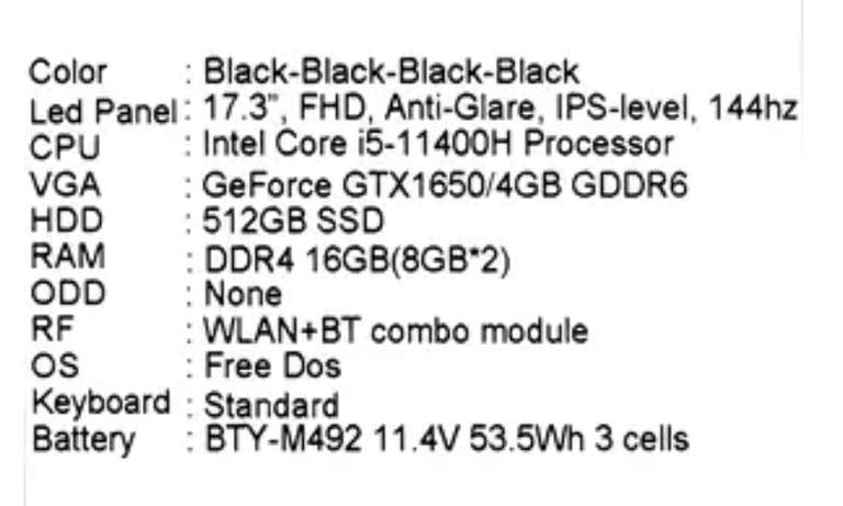 17.3" Ноутбук MSI Katana GF76 11SC-853XRU, Full HD, IPS, i5-11400H, 16 ГБ, SSD 512 ГБ, GeForce GTX 1650 4 ГБ, без ОС