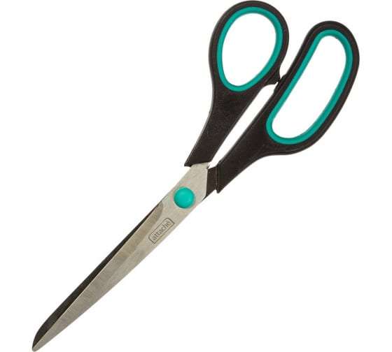 Ножницы Attache 215 мм с пластиковыми прорезиненными ручками зеленый/черный, остроконечные 262866