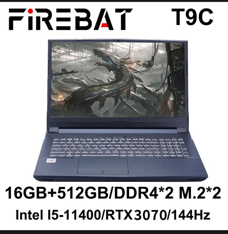 Игровой ноутбук FIREBAT T9C 15,6", i5-11400, RTX 3070,DDR4 16 Гб, SSD 512, Wifi 6, BT5.1