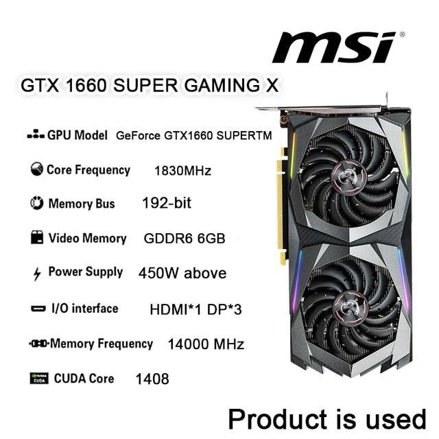 Видеокарта MSI GeForce GTX 1660 Super Gaming X, б/у