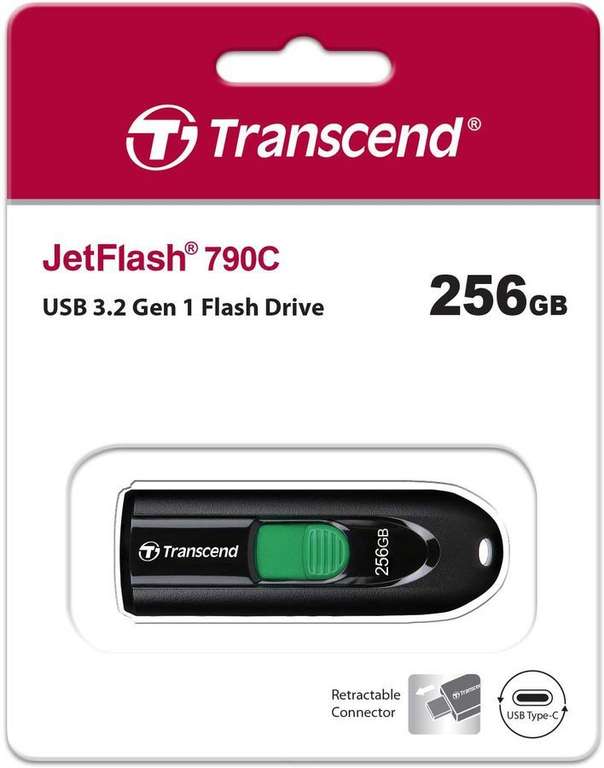 Флешка Transcend Jetflash 790С, 256 Гб, USB Type-C, OTG