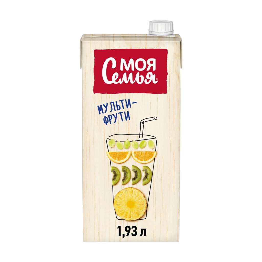 Сок Моя Семья Мульти-фрути / яблоко-вишня с мятой / фруктово-ягодный 1,93 л
