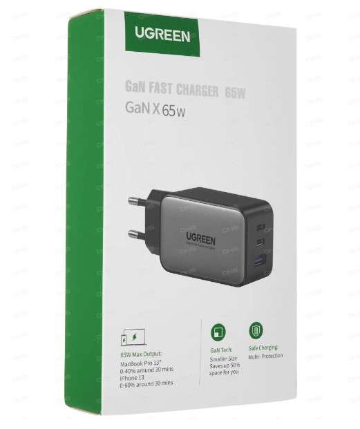 Сетевое зарядное устройство Ugreen CD244 черный мощность - 65 Вт