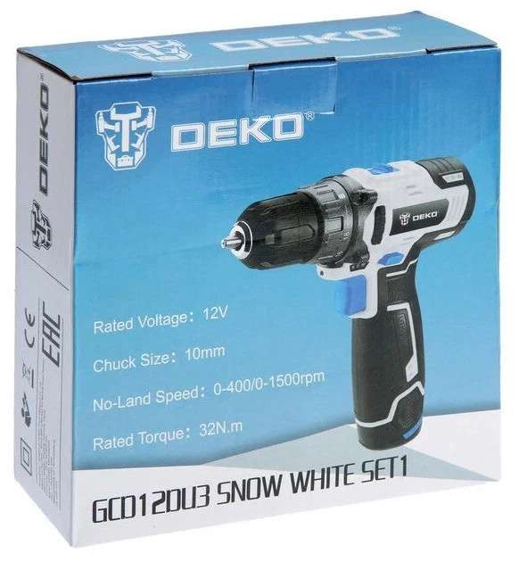 Шуруповерт DEKO GCD12DU3 SNOW WHITE SET1 (цена с ozon картой)