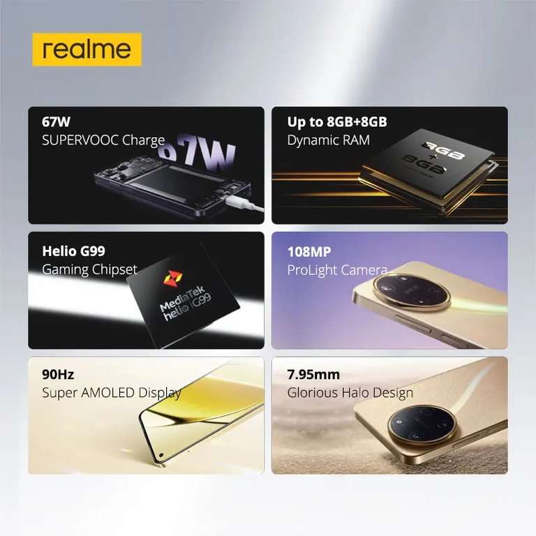 Смартфон Realme 11, 8/128 ГБ (Helio G99, 108 Мп, 6.4", sAMOLED, 90 Гц, 5000 мАч, NFC)