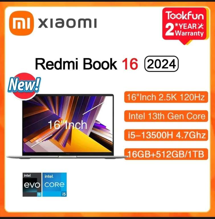 Ноутбук Xiaomi Redmi Book 16, 16", 2560х1600, i5-12450H, 16GB+512GB, Intel Iris Xe Graphics