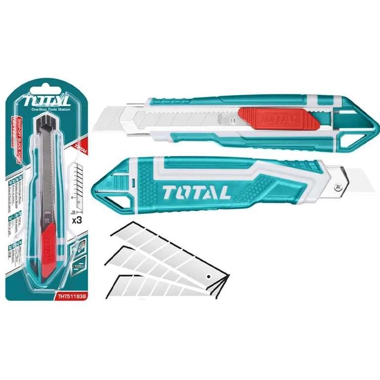 Нож строительный выдвижной TOTAL THT511836, 3 лезвия 18 мм
