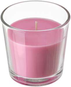 Свеча ИКЕА СИНЛИГ в стакане 7.5 см, вишня ярко-розовый фруктовый