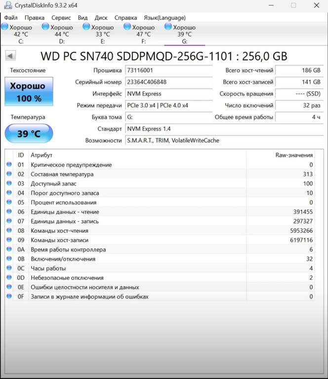 SSD Western Digital M.2 NVMe 2242-2280 SN740 (SDPMQD-256G-1101) 256 ГБ