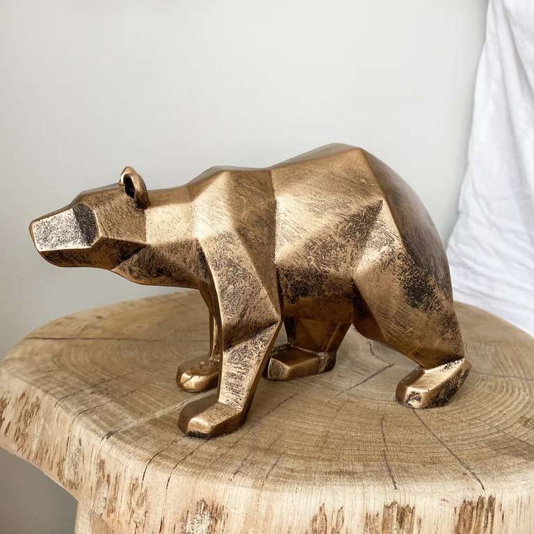 Статуэтка медведя в геометрическом стиле "Bear" из искусственного камня в цвете Бронза (С Озон картой)