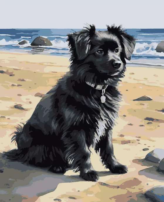 Картины по номерам 40х50 (например, «Собака на берегу»), цена с WB кошельком