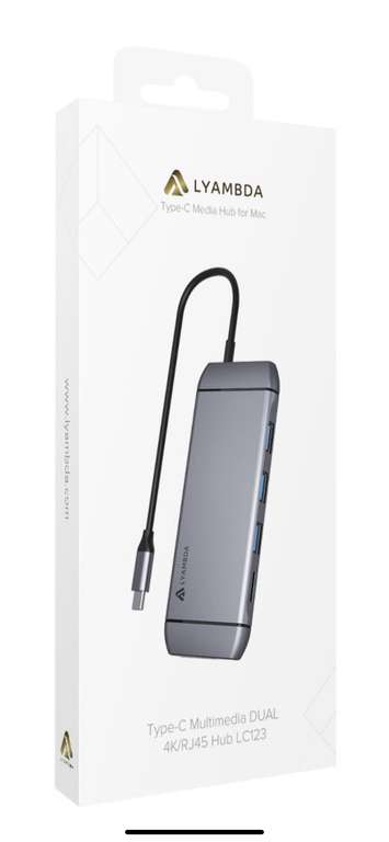 USB концентратор Lyambda Type-C 9 в 1 Slim Aluminum LC123 серый