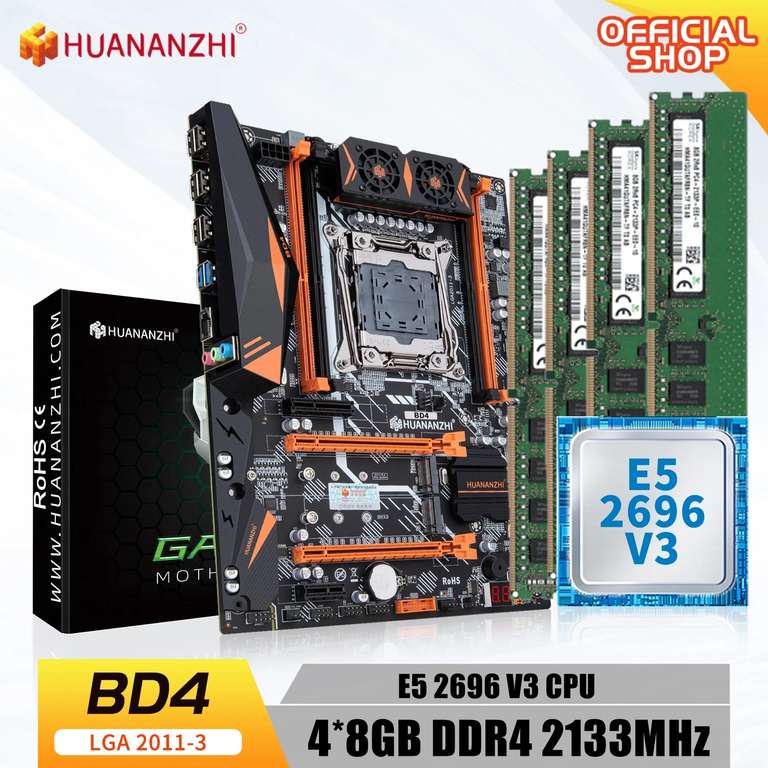Комплект HUANANZHI BD4 / Xeon E5 2696 V3 / 32 Гб (4*8ГБ) DDR4
