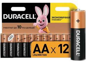 Батарейки щелочные Duracell Basic АА, 1,5В, 12шт (241₽с Озон счетом)