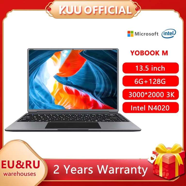 Ноутбук KUU Yobook M, IPS, 3K, 13.5", Intel Celeron N4020, LPDDR4, 6 ГБ, 128 Гб SSD, Windows 10