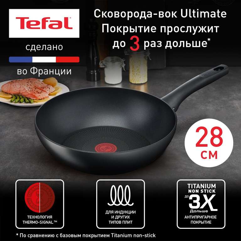 Скидка на сковородки до 70% на Яндекс Маркет (напр., сковорода ВОК Tefal 28 Power)